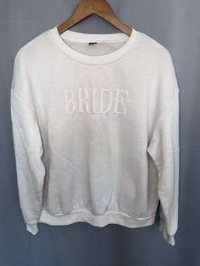 SHEIN White 'BRIDE' Embroidered Pullover Sweatshirt Size M